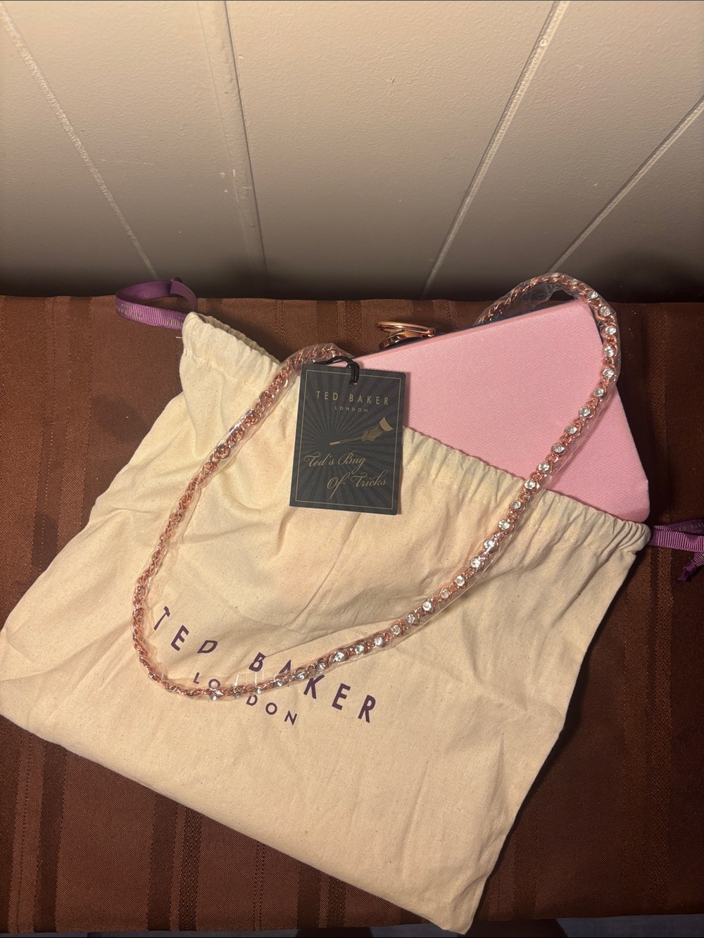 NWT Ted Baker London Grosgrain Hardcase Clutch Bag Aliva Style - Pink/Rose Gold